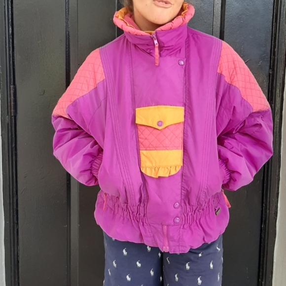 VTG Edelweiss Jacket Ski Color Block Kangaroo Pink - Picture 11 of 11